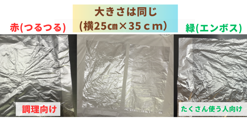 アイラップ 赤 緑 比較 大きさは同じ
(横25㎝×35cm